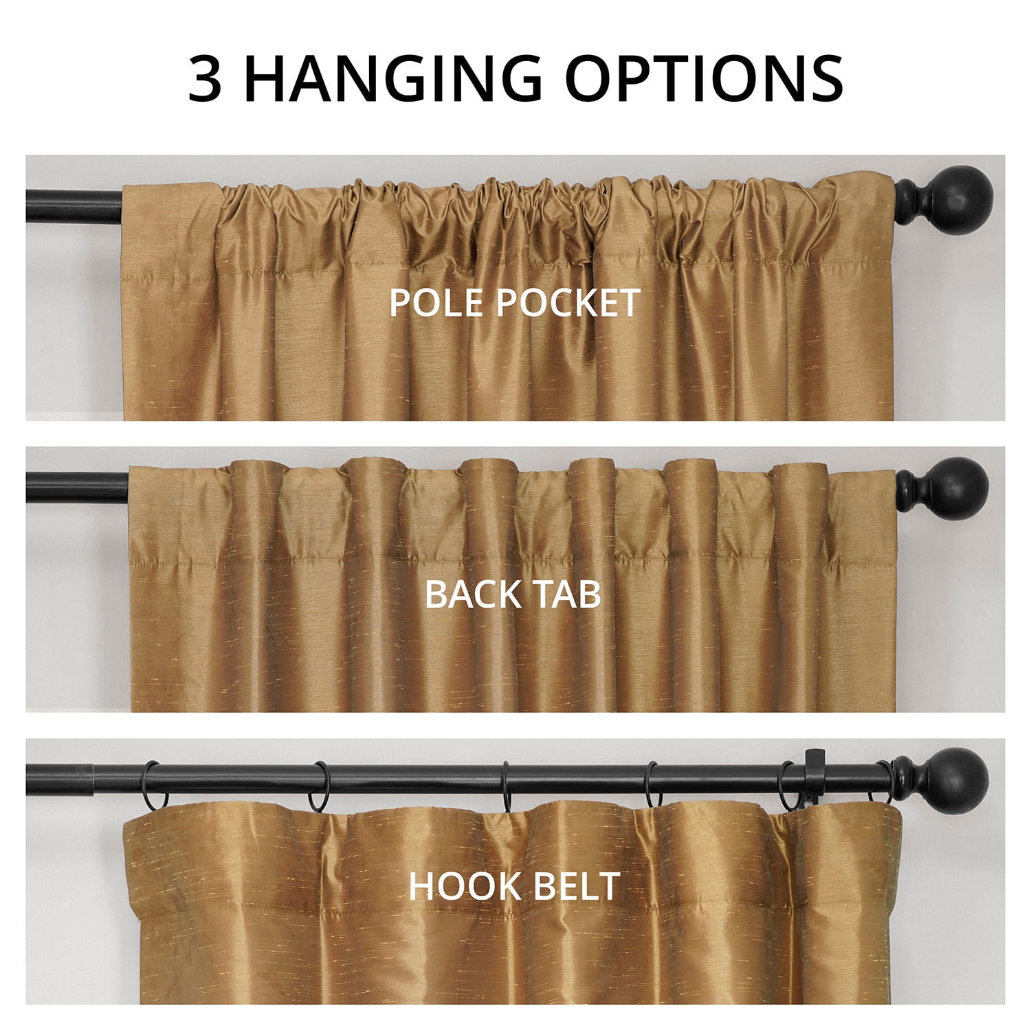 Half Price Drapes Flax Gold Faux Dupioni Silk Blackout Curtains for Bedroom(1 Panel),50WX 96L