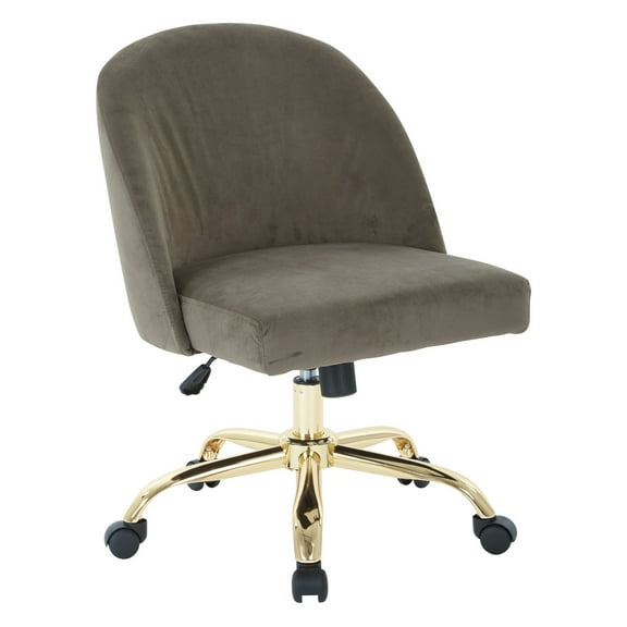 OSP Home Furnishings Mid Back Office Chair in Otter Velvet with Gold Finish Base