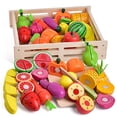 thumbnail image 2 of 35 piezas de comida de juego de madera para niños cocina, juguetes de corte simulado con b Fun Little Toys FUN LITTLE TOYS, 2 of 2