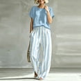 thumbnail image 5 of Women Casual 2 Piece Lounge Set Loose Short Sleeve Top and Wide Leg Pants Striped Matching Outfit Soft Breathable Relaxed Fit Travel Vacation Everyday Wear Comfortable Fashion Set, 5 of 6