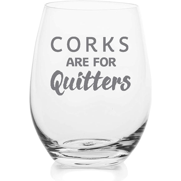 Lushy Wino - Corks Are For Quitters | 18oz. Etched Stemless Wine Glass: Dishwasher Safe Funny Wine Glasses For Women in Gift-Ready Box