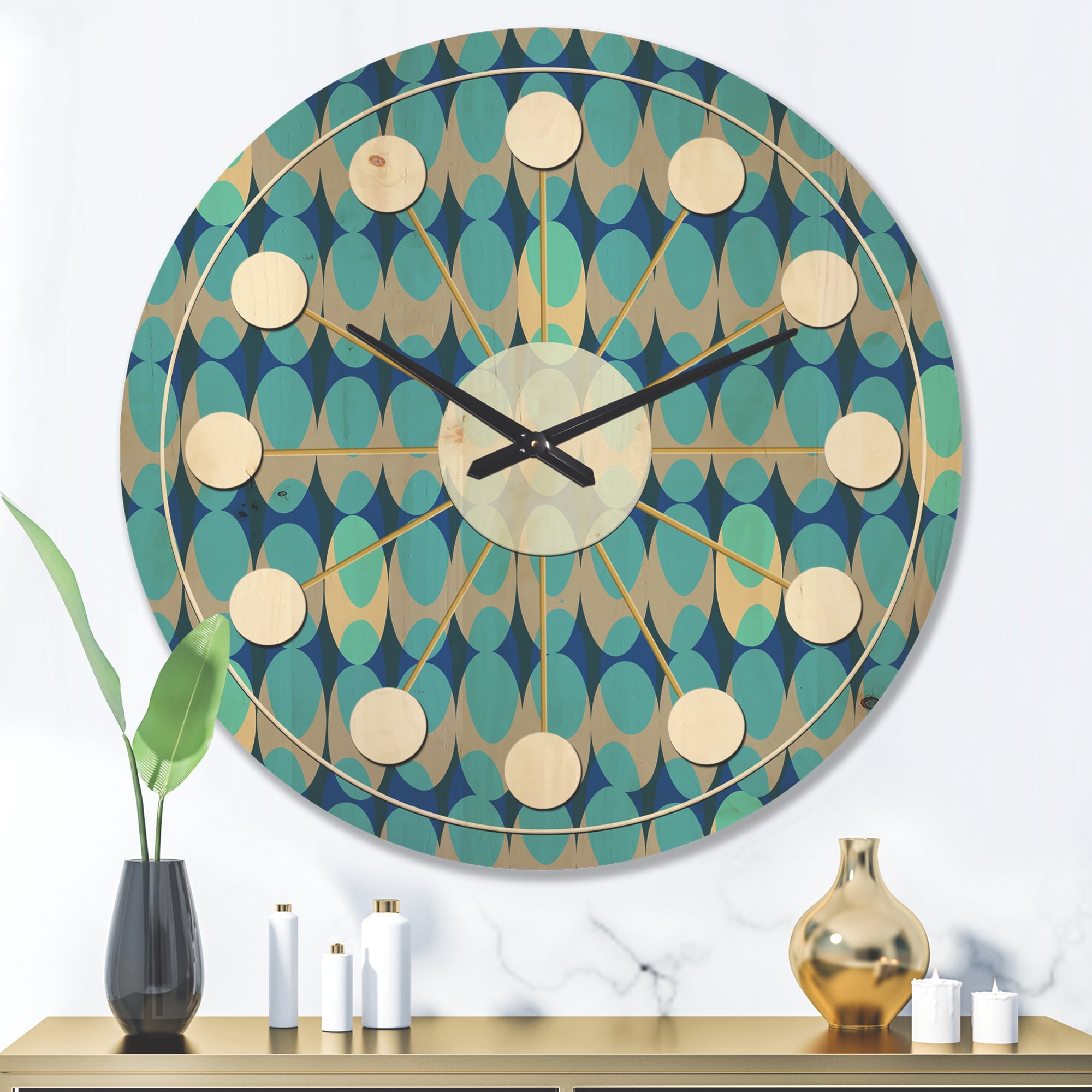 Designart 'Abstract Retro Design XV' Mid-Century Modern Wood Wall Clock