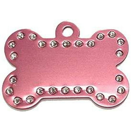 Plastic Id Tags Bone - Swarovski Crystal Pet ID Tags - Bone Shape - 5 Colors - PINK