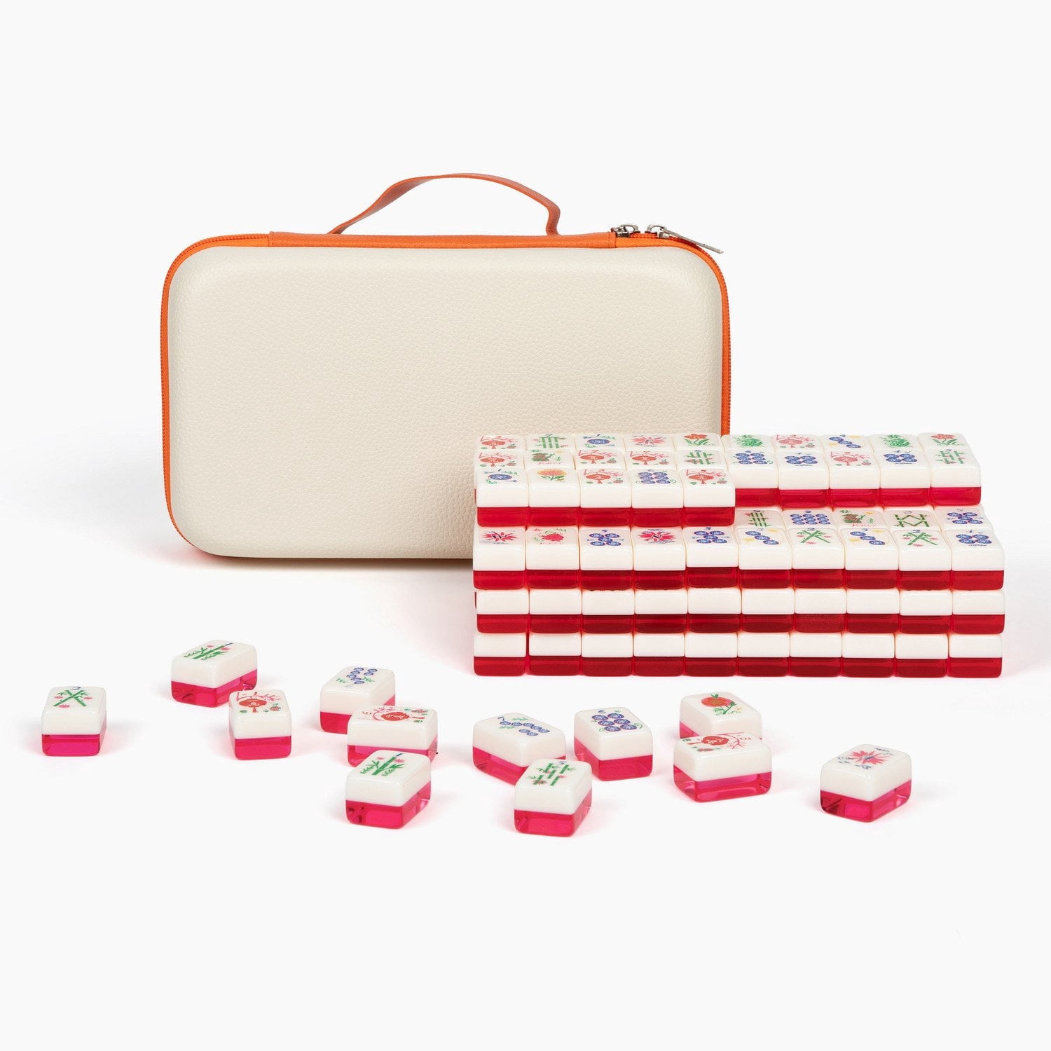 Deluxe Acrylic Mahjong Starter Kit, Blooming Style, 160 Tiles with Racks, Mat, & Vegan Leather Case