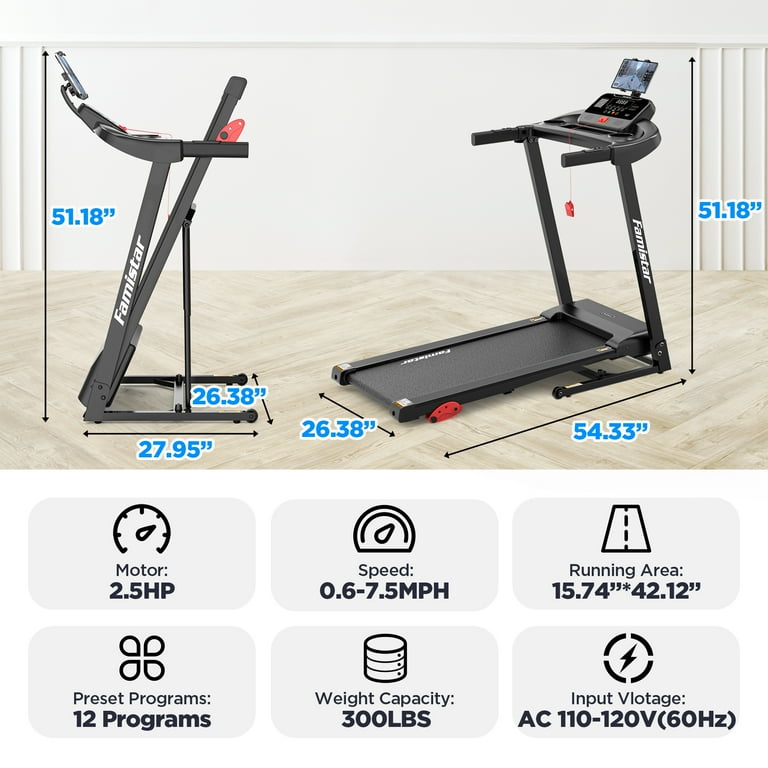 Famistar 2.5HP Foldable Electric Incline Treadmill JK1607 LCD Display 12 Programs MP3 265lbs Load Walmart