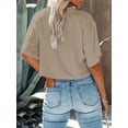 thumbnail image 2 of Women V Neck Half Sleeve Solid Color Cropped T Shirts, 2 of 4