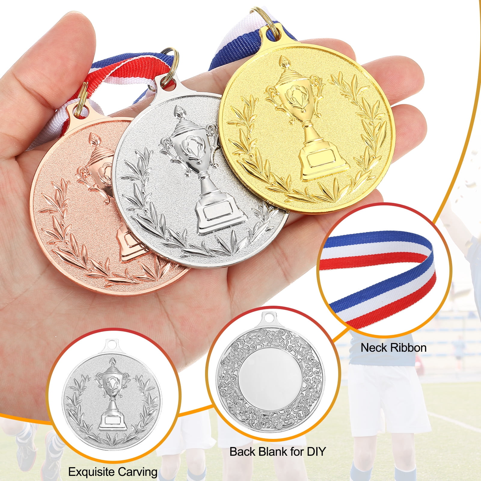 Uxcell 2 Inch Silver Award Medals Metal Winner Medals with Neck Ribbon Trophy Style for Team Sports Games Party Favors 18 Pieces