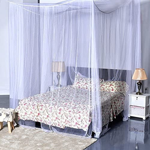 White Bed Canopy Curtains, 4 Corner Bed Canopy Queen - 80" L X 70" W X 100" H White Canopy for Twin Bed for Better Sleep - Easy to Assemble Bed Mosquito Net for Bed, Ideal Queen Canopy Bed Curtains