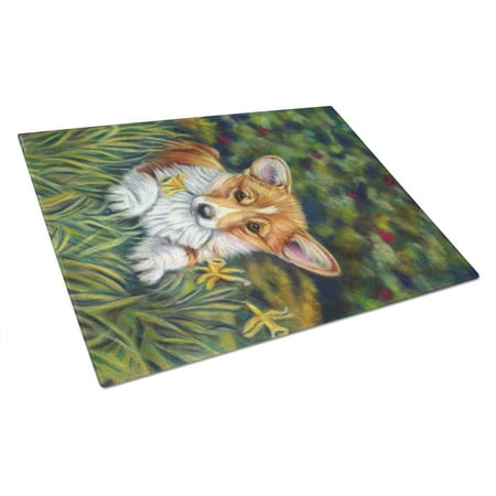 

Caroline s Treasures Corgi Pup and Daffodils Glass Cutting Board Large