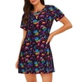 thumbnail image 1 of Balery mushroom colorful Skull Camisón de manga corta con cuello redondo para mujer, cómodo y elegante., 1 of 6
