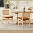 thumbnail image 2 of Zesthouse Rattan Dining Chairs Set of 2, Mid Century Dining Chairs, Kitchen Dining Room Chair, Curved Upholstered Chenille Fabric Dining Chair with Cane Back and Natural Wood Frame, Brown, 2 of 9