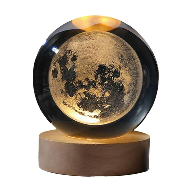 Luz de noche,Luz nocturna con bola de cristal para habitación infantil modelo 3d,Lámpara de Noche Bola de Cristal con Base de Madera Fantasía,Dormitorio de regalo con luz nocturna LED 6cm