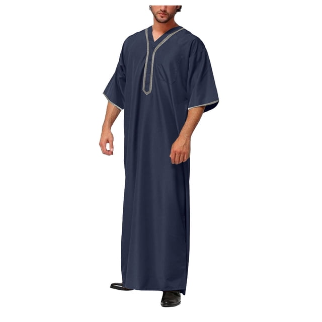 Product Classification Men Shirts — Mens Dress Robe with Embroidery Long Sleeve Arab Middle Robe Coat Shirt for Prayer