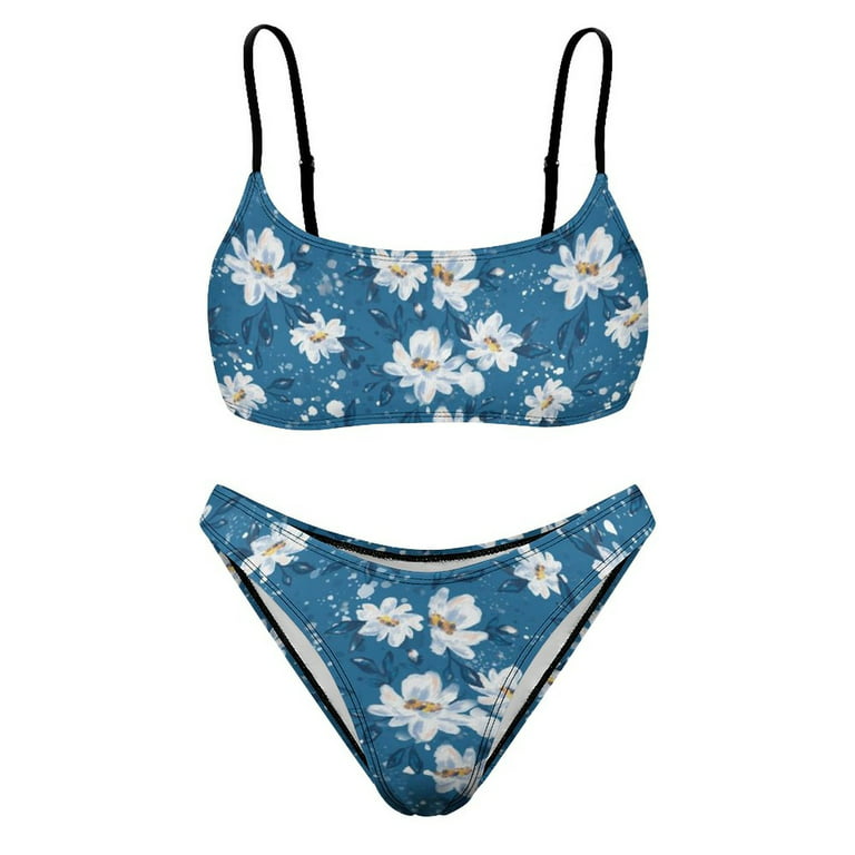Aayomet Women Floral Print Triangle Tie Side Bikini Set Two Piece Swimsuits  Bikinis for Big Busted Women,Blue Small