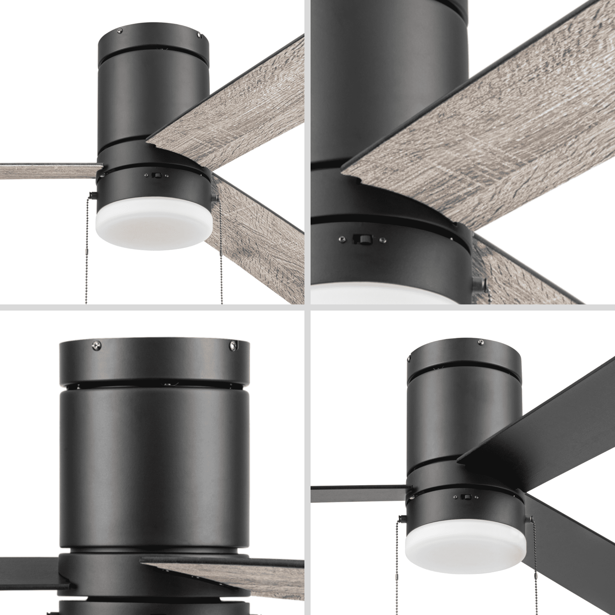 Better Homes & Gardens 52" Black Modern Indoor Flushmount Ceiling Fan with Color Changing Light, Pull Chain Control & Reverse Airflow