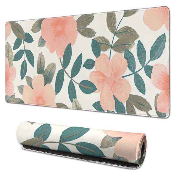 Tapis de Souris de Bureau Fleurs Roses Imperméable, Caoutchouc+multispandex Lavable pour Bureau Maison Jeu 31.5x15.7 Pouces