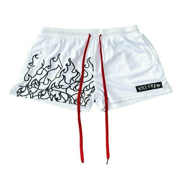 Men Sports Pants Print Drawstring Breathable Mesh Shorts