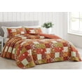 thumbnail image 2 of Chezmoi Collection Leilani 3-Piece Boho Washed Cotton Quilt Set Queen Size - Bohemian Quilted Bedding Orange Green White Floral Printed Patchwork Lightweight Bedspread Set for All Season, 2 of 8