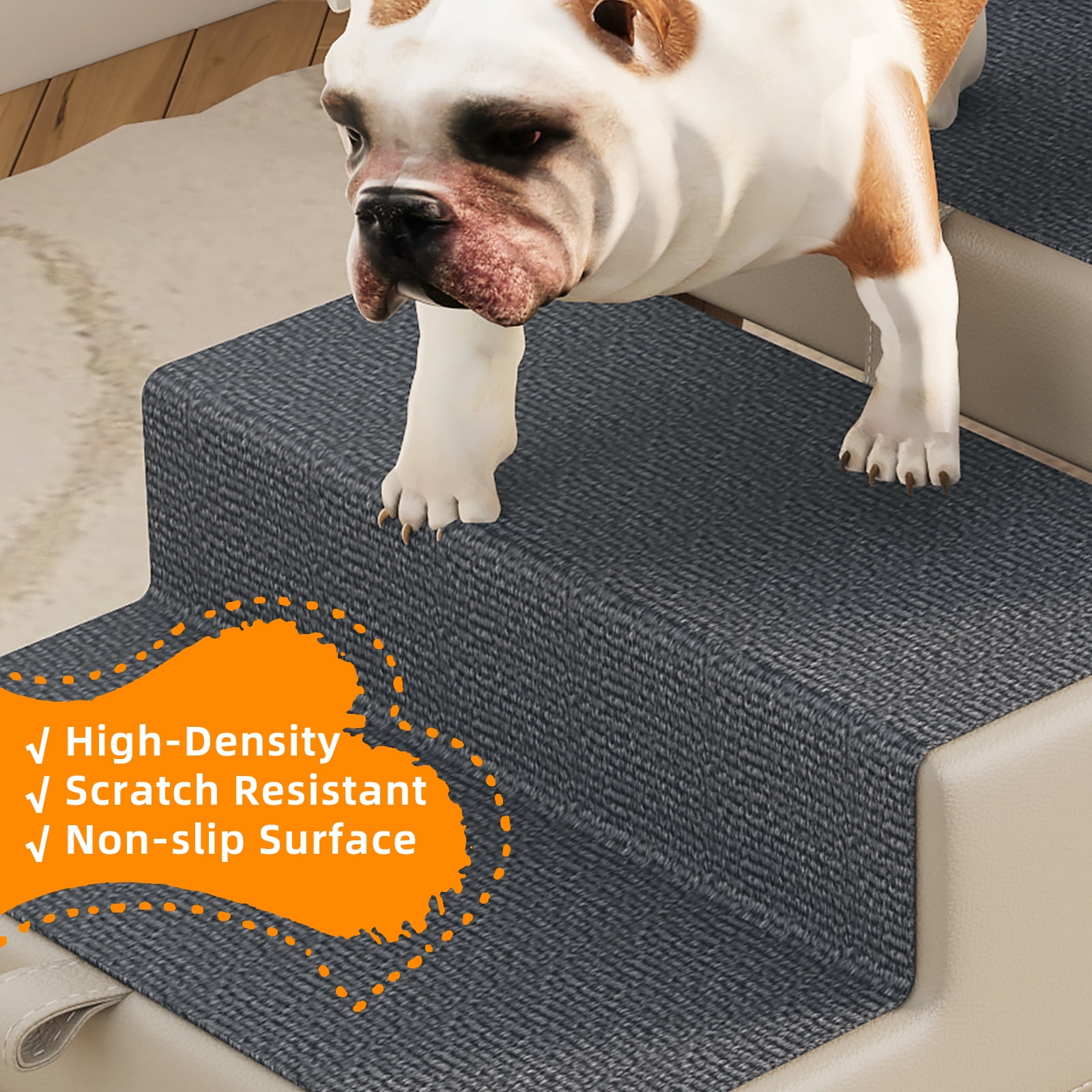 4-Step Ottoman Dog Stairs, 2-in-1 Foldable Pet Ramp for Bed, Dog Ramp for Small Puppy and Cats, Sturdy Wood Frame Support with Non-slip walking surface, Holds Up To 220lbs ( Light Grey Color )