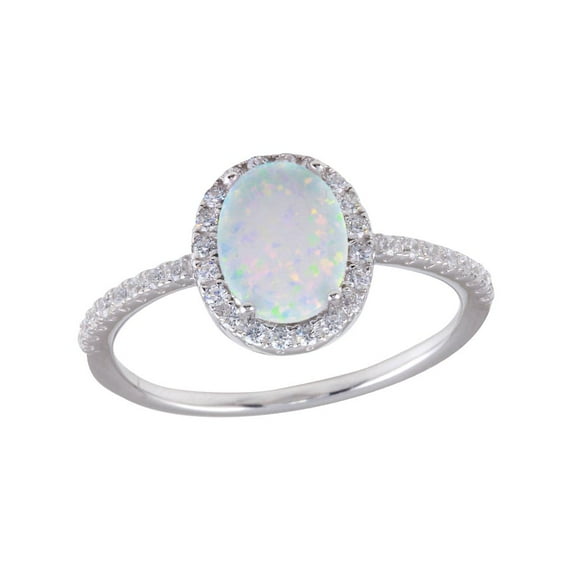 Oval White Synthetic Opal Clear CZ Simple Ring Sterling Silver Size 5