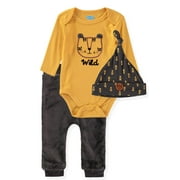 Bon Bebe Baby Boys 0-9 Months Tiger Bodysuit Plush Pant Set with Hat(Yellow 0-3 Months)