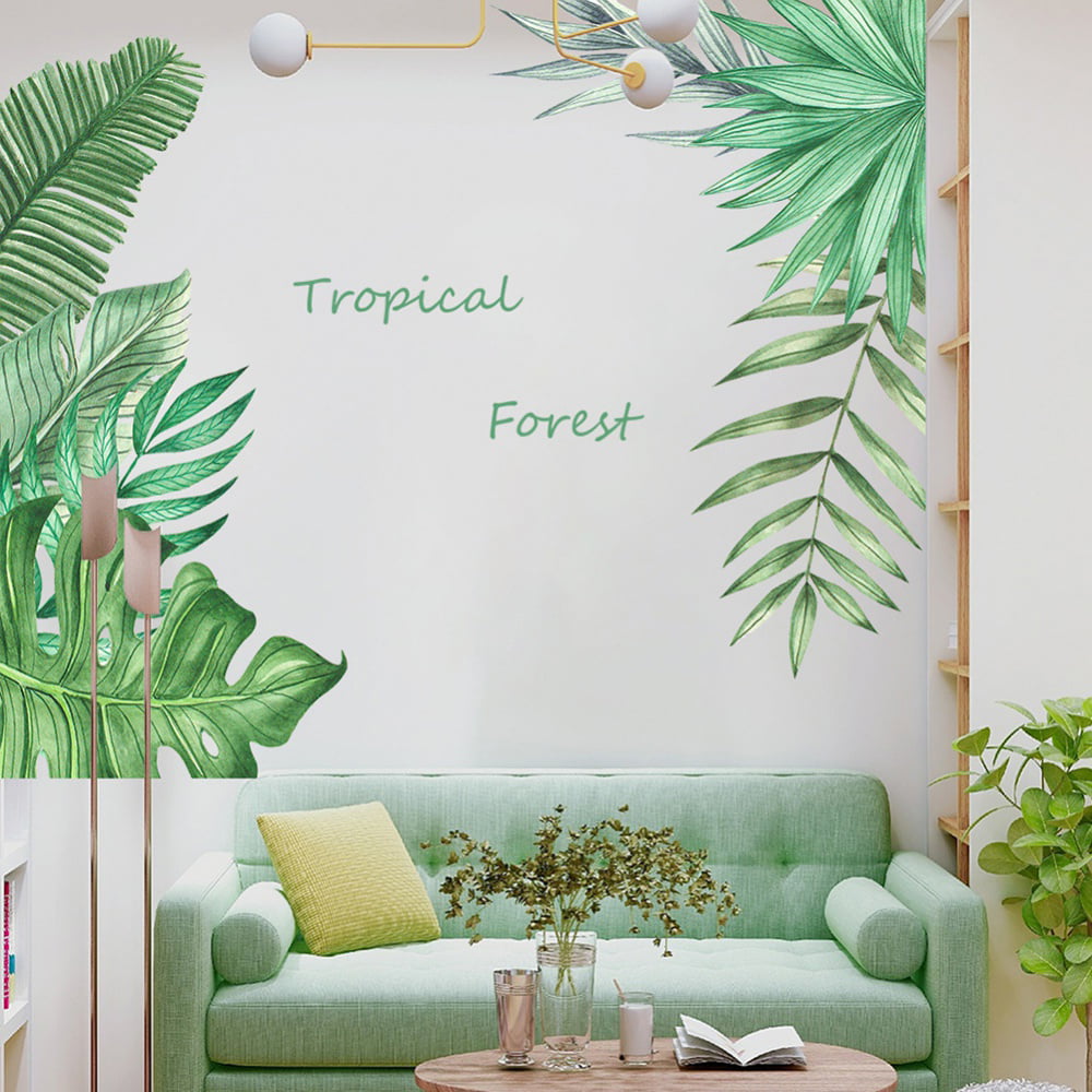 Green Potted Plant Wall Decal Nature Tropical Leaf Wall Sticker Art Murals for Bedroom Living Room Nursery Classroom Offices Home Decoration 