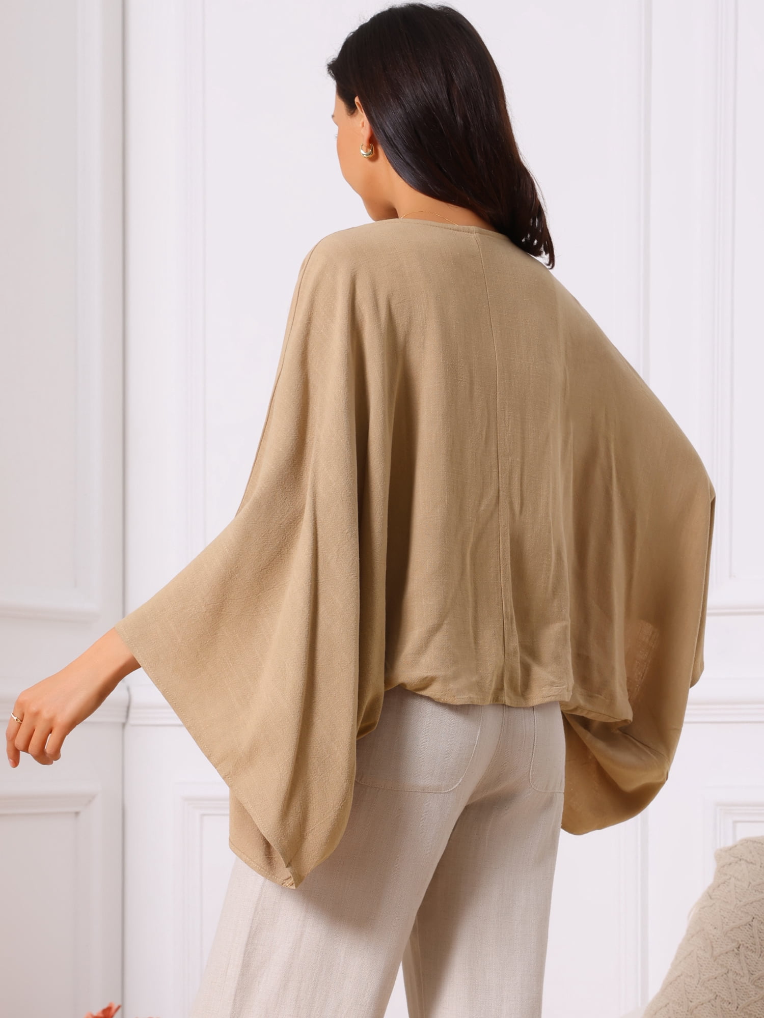 DARING DIVA Women's Linen Cardigan 3/4 Sleeve Open Front Lightweight Shrug XL Khaki
