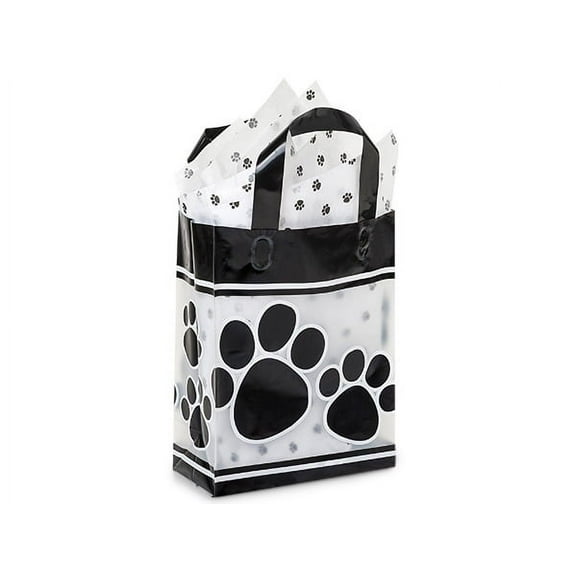 Pack Of 200, Cub Size 8 x 4 x 10" Paw Print Plastic 3 Mil Shopping Bags W/6 Mil Handle