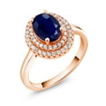 thumbnail image 2 of Gem Stone King 18K Rose Gold Plated Silver Oval Blue Sapphire Halo Engagement Ring for Women (3.00 Cttw, Gemstone September Birthstone, Oval 8X6MM, Size 7), 2 of 4