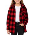 thumbnail image 3 of Tiijoy Girls Plaid Hooded Wool Blend Shacket Button-Down Shirt Jacket, Red, Sizes 4-13, 3 of 5