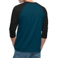 thumbnail image 5 of Men's Long Sleeve Round Neck Contrast Color Raglan Three Quarter Sleeve T-Shirt Top for Spring Fall Sporty Style,Dark Blue,3XL, 5 of 8