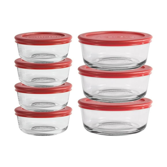 Ensemble de 14 contenants pour conservation d'aliments en verre, avec couvercles rouges, Anchor Hocking