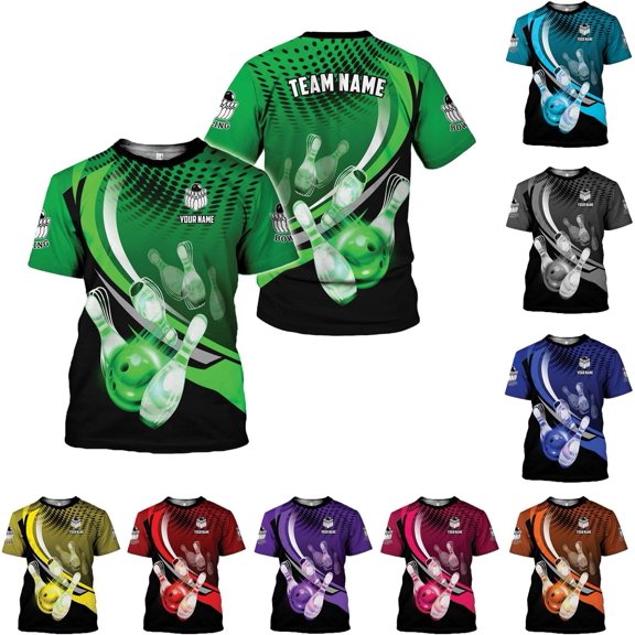 Personalized Name Bowling Shirts for Men and Women 3D, Bowling Shirts for Team Bowling, Bowling Shirts Gift 4 (Green, S)