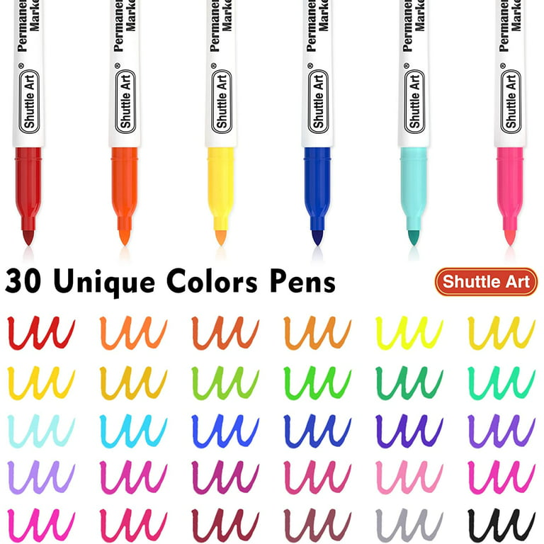  Nicecho Permanent Markers, 30 Colored Fine Point Marker Pens,  Waterproof Marker Works on Paper, Plastic, Wood, Metal and Glass : Office  Products