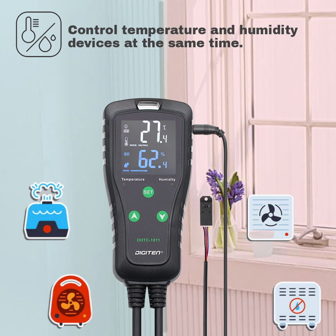 DIGITEN DHTC-1011 Temperature and Humidity Controller Outlet Plug in Thermostat Humidistat Reptile Humidity Controller Greenhouse Thermostat Heating Cooling Humidifier Dehumidifier