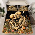 thumbnail image 2 of Homewish Romantic Valentine'S Day Twin Sheet Sets,Gothic Skelelton Skull Twin Fitted Sheet,Retro Rustic Flower Flat Sheet For Boys Girls,Microfiber Bedroom Decor,3-Piece, 2 of 7