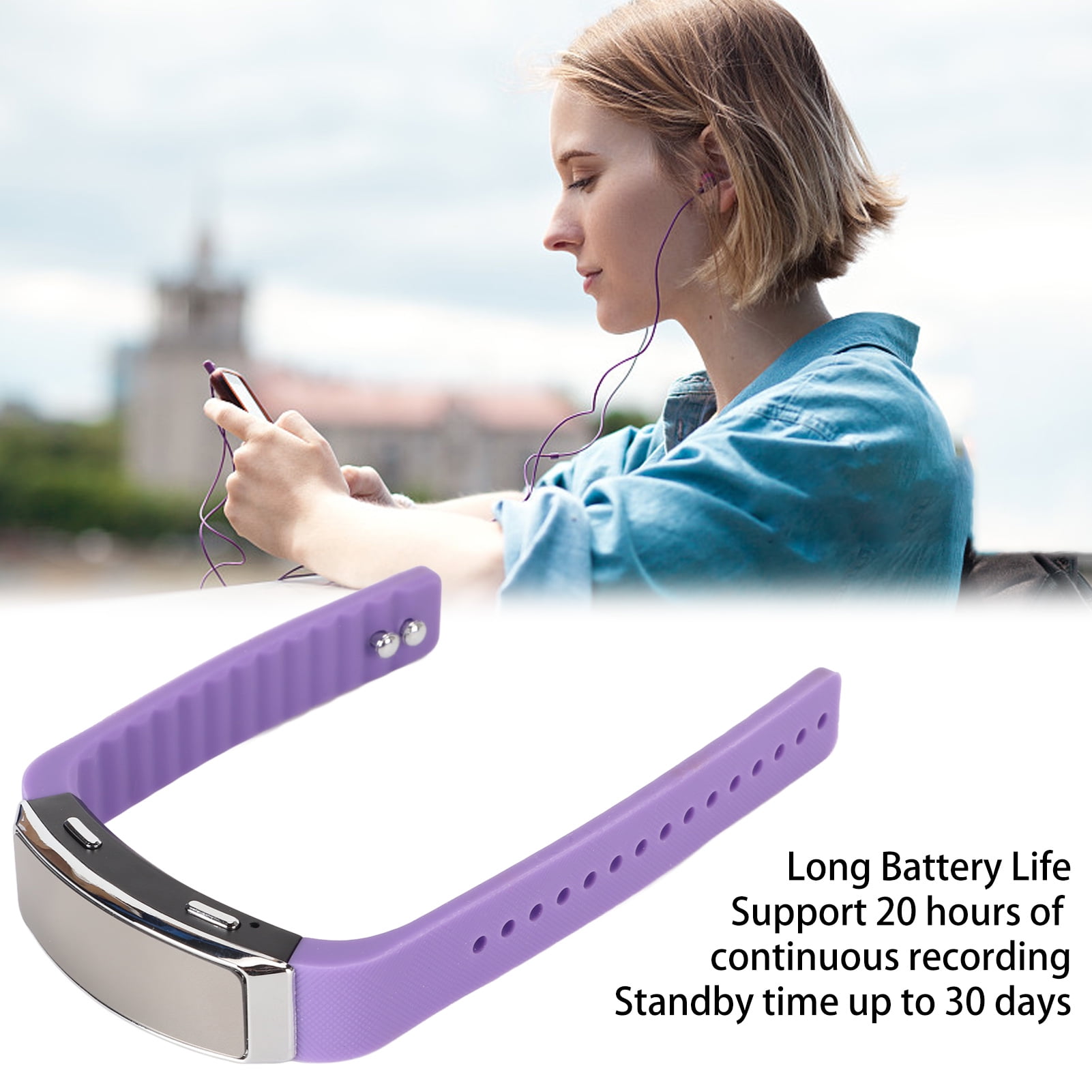Portable Electronics Recorder Watch, Voice Activated HD Noise Reduction Bracelet Sound Recorder for Meeting Purple 32GB