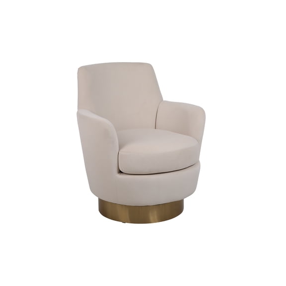 Velvet Swivel Barrel Chair, Swivel Accent Chairs Armchair for Living Room, Reading Chairs for Bedroom Comfy, Round Barrel Chairs with Gold Stainless Steel Base (Beige)