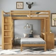 thumbnail image 2 of Queen over Twin Bunk Bed Frame with Dismountable Lower Bed and Desk, Solid Wood Bunk Beds with Built-in Shelves and Wardrobe for Bedroom, Can be Converted into Loft Bed, Mattress Not Included,Natural, 2 of 9