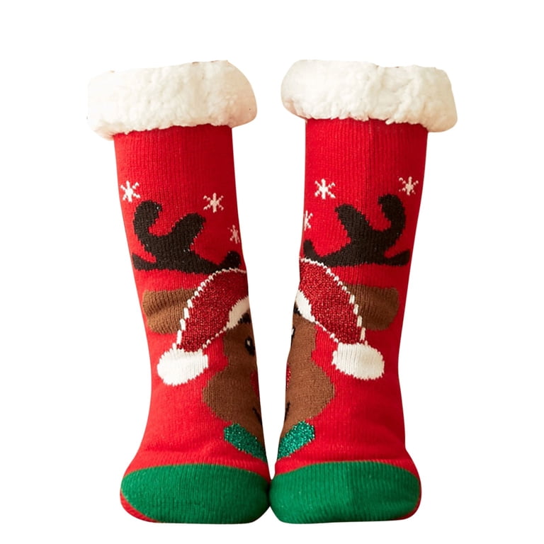 Women\'s Red With Gripper Winter Non Slip Thick Fuzzy Socks Warm Cozy Christmas Xfvqtps Slipper Socks for Women with Grippers Knitted Low  main image 4