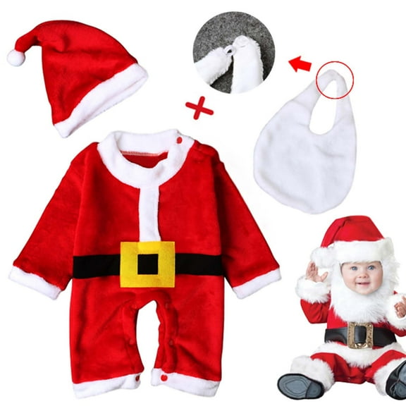 Odeerbi 2025 Newborn Infant Baby Boy Girl Christmas Winter Baby Christmas Romper With Christmas Hat Cute Christmas Three-piece Set