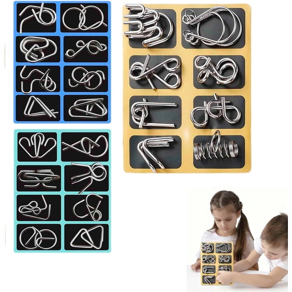 Metal Wire Puzzle Logic Brain Teaser Set, 24 Pieces Brain Teaser Puzzles for Adults Kids, Metal Puzzle Unlock Interlock Game, Intelligence Toys for Party, Family Gathering, Travel