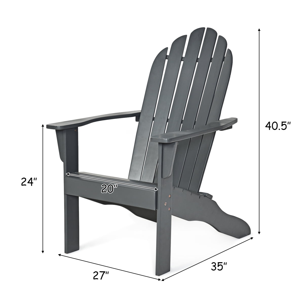 Costway Outdoor Adirondack Chair Accent Chair Solid Wood sturdy Patio Garden Deck Furniture Gray