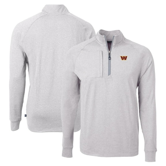 Men's Cutter & Buck  Heather Gray Washington Commanders  Adapt Eco Knit Quarter-Zip Pullover Top