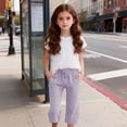 thumbnail image 2 of lnmuld Girls Classic Small Check Plaid Cropped Pants Allover Gingham Full Elasticated Waist Drawstring Breathable Casual Capri Trousers Size:11-12 Years, 2 of 4