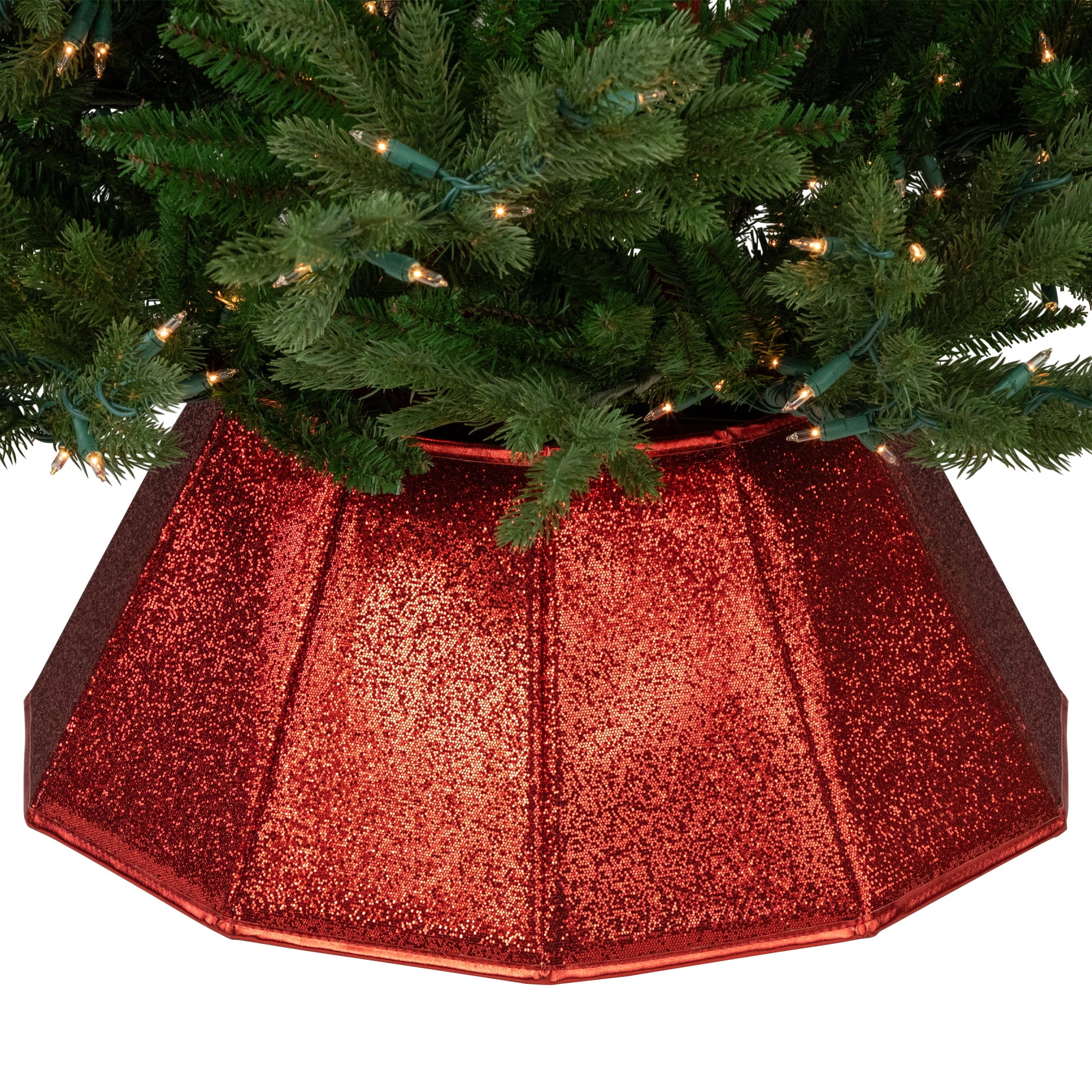 Northlight 26" Glittery Red Fabric Hexagonal Christmas Tree Collar