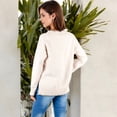 thumbnail image 2 of Women's Crew Neck Long Sleeve Knit Sweater with Contrast Trim and Ribbed Hem - Medium, Light Beige, 2 of 6