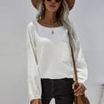 thumbnail image 2 of Suéter de punto Cuello redondo Bolsillo de color puro Pullover Suéter casual de manga larga para mujer Blanco L, 2 of 6