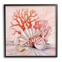 Stupell Industries Coral Still Life Aquatic Seashells Painting Black Framed Art Print Wall Art, Design by Paul Brent