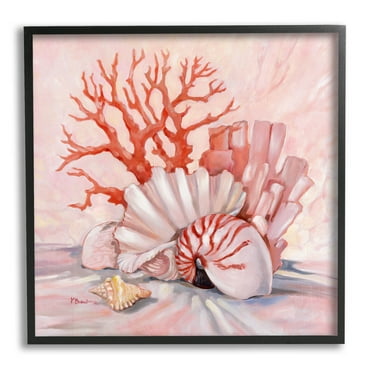 Stupell Industries Coral Still Life Aquatic Seashells Painting Black Framed Art Print Wall Art, Design by Paul Brent